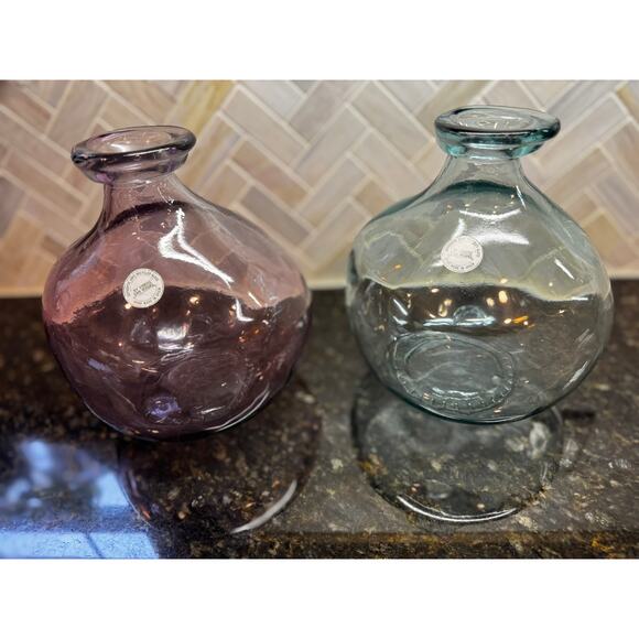 Hand-Blown Vidrios San Miguel Vases (Pair) Aqua & Amethyst Made in Spain